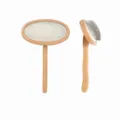 Wooden pet slicker brush for dogs and cats with metal pins, large size 19.5cm grooming tool. - Large Oval Head Slicker Brushes