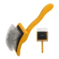 Solid wood feel pet slicker brush with fine steel pins for dog grooming and floating hair removal. - 902 / Large Yellow with Black Rubber Head