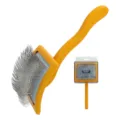 Wooden handle pet slicker brush for dogs and cats, yellow grooming comb tool variant. - 902 / Large Yellow with Gray Rubber Head