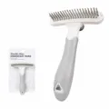 Grey pet undercoat rake, professional 20mm double row steel teeth dematting brush for dogs. - One-Click Rake Comb