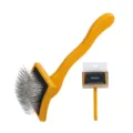 Solid wood handle pet slicker comb for fluffy hair, grooming tool and dog brush - 902 / Medium Yellow