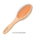 Double-sided pet grooming brush with wooden handle, metal pins and soft bristles for dogs and cats. - Double-Sided Comb with Steel Pins