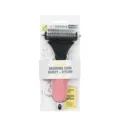 Pet grooming comb with double row stainless steel pins and ergonomic pink handle for dogs. - Model 909 / Pink