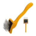 Wooden handle pet slicker brush with metal pins for dog and cat grooming and removing loose fur. - 902 / Small Yellow
