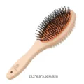 Wooden pet grooming brush dual sided dog cat hair comb with wooden handle and metal pins - Black Double-Sided Comb with Curved Pins