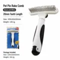 Black and white pet grooming rake comb featuring 20mm teeth for effective undercoat care. - One-Click Rake Comb