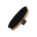 Wooden horse grooming brush with black bristles and leather hand strap for daily pet cleaning. - Black Coconut Bristles