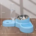 Automatic pet double bowl with water dispenser, stainless steel food bowl and plastic base. - 3-in-1 Detachable Pet Bowl / Blue