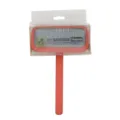 Red pet slicker brush with fine metal pins for cats and dogs, comfortable grip and clear box. - 902 / Coral