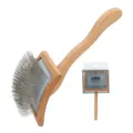 Wooden handle pet slicker brush for dogs and cats, ergonomic design for easy grooming and shedding. - 902 / Large Natural Color