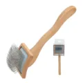Wooden pet slicker comb with ergonomic handle for gentle grooming, de-shedding, and dog care. - 902 / Small Natural Color