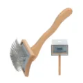 Wooden handle pet slicker brush for daily grooming dogs and cats, remove loose hair easily. - 902 / Medium Natural Wood Color
