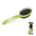 Double-sided pet grooming brush with pin and bristle for dogs and cats coat care. - Double-sided Comb / Green
