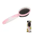Double sided pet brush for dogs and cats, pin and bristle grooming brush with ergonomic handle. - Double-sided Comb / Pink