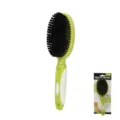 Pet grooming brush with soft natural bristles for dogs and cats. Perfect for daily pet care. - Single-Sided Bristle Brush / Green