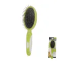 Pet grooming massage comb with stainless steel pins and anti-slip handle for dogs and cats. - Single-sided Steel Pin Brush / Green