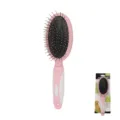 Pink and white pet pin brush with ergonomic handle for dogs and cats daily grooming care. - Single-sided Steel Pin Brush / Pink