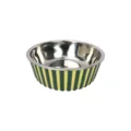 Stainless steel pet bowl with green yellow stripes non slip design for dogs and cats feeding. - Small Striped Style + Metal Bowl Set / Yellow