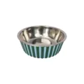 Pet Stainless Steel Bowl Cat Dog Food Bowl Striped Anti-Slip Pet Feeding Bowl Variant - Small Striped Style + Metal Bowl Set / Blue
