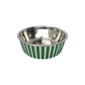 Stainless steel pet bowl with green striped anti-slip design for dogs and cats daily feeding. - Small Striped Style + Metal Bowl Set / Green