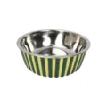 Stainless steel pet bowl with green and yellow stripes, anti-slip dog and cat feeding bowl. - Medium Striped Style + Metal Bowl Set / Yellow