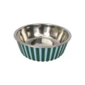Stainless steel pet bowl in green and blue stripes, durable non-slip dog and cat food bowl. - Medium Striped Style + Metal Bowl Set / Blue