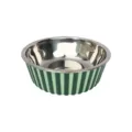 Stainless steel pet food bowl with non-slip green striped silicone sleeve for dogs and cats. - Medium Striped Style + Metal Bowl Set / Green