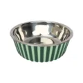 Stainless steel pet feeding bowl for dogs and cats with green striped non-slip exterior design. - Large Striped Style + Metal Bowl Set / Green