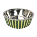 Stainless steel pet bowl with green and yellow stripes, durable dog and cat feeding dish. - Extra Large Striped Style + Metal Bowl Set / Yellow