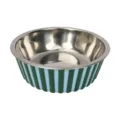 Stainless steel pet bowl with green and blue striped design for dogs and cats, anti-slip. - Extra Large Striped Style + Metal Bowl Set / Blue