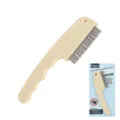 Pet flea comb with three rows of stainless steel teeth, beige handle for cats and dogs grooming. - Apricot