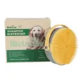 Haustier Shampoo Spender und Massagebürste mit Silikonborsten für Hunde Katzen Pflege. - Feine Lange Zähne / Gelb Grau
