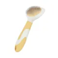 Pet slicker brush for dogs and cats, ergonomic yellow white handle with fine wire pins. - M / Yellow