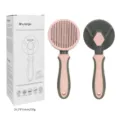 Self-cleaning pet slicker brush for cats and dogs, pink hair removal comb with release button. - Fine Needle Logo Edition / Sweet Peach Pink