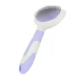 Pet slicker brush for dogs and cats, purple and white grooming tool with fine steel pins. - L / Purple