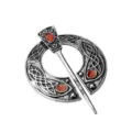 Viking retro penannular brooch cloak pin antique silver Celtic brooch with red stone details - Antique Pewter