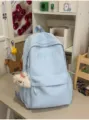 Mochila escolar azul claro estilo coreano para mujer, gran bolso bordado minimalista. - Con Colgante / Azul claro