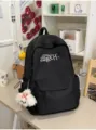 Mochila escolar para estudiantes bolso casual de lona negra con lindo colgante de cachorro - Con Colgante / Negro