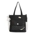 Zwart-witte stippen canvas tote tas, grote capaciteit casual schoudertas voor dames. - Shoulder Bag / Zonder Hanger / Zwart