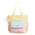 Schattige canvas tote bag met kleurblokken, meerdere vakken en sterrenbedels voor studenten. - Shoulder Bag / Zonder Hanger / Geel