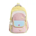 Leuke pastel kleurenblok studenten rugzak vooraanzicht detail met ster hanger en zakken. - Backpack / Zonder Hanger / Geel