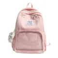 Zaino rosa a pois con tasca frontale trasparente, simpatico zaino casual per ragazze. - Rosa