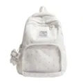 Zaino a pois bianchi con tasca frontale trasparente e grazioso ciondolo gatto peluche - senza ciondolo / Crema