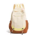 Casual patchwork canvas backpack for women students, stylish outdoor travel daypack with drawstring. - Brown