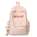 Rosa Schülerrucksack Detailansicht, niedliches gesticktes Buchstaben-Design mit Anhänger - Rosa