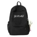 Klassischer schwarzer Schulrucksack für den Alltag, minimalistisches Design mit Stickerei. - Schwarz