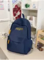 Μπλε ναυτικό σχολικό σακίδιο πλάτης για γυναίκες, κομψό κέντημα γράμματος, μεγάλη καθημερινή τσάντα. - Μονή Τσάντα / Σκούρο μπλε