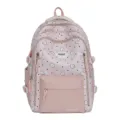 Rosa Cartoon Wolken Druck Schueler Schulrucksack Detailansicht mit niedlichem Muster und Tasche. - Ohne Anhänger / Rosa
