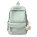 Minimalist light blue nylon student backpack with cute cloud pendant for daily casual use. - Without Pendant / Green