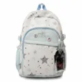 Casual star pattern nylon school backpack with transparent photocard pendant and cute badges. - Single Bag / Blue